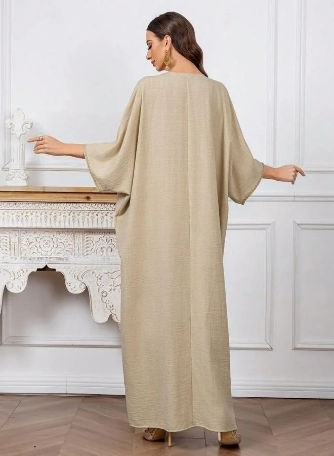 Take Two Women Beige Embroidered Batwing Sleeve Jalabiya